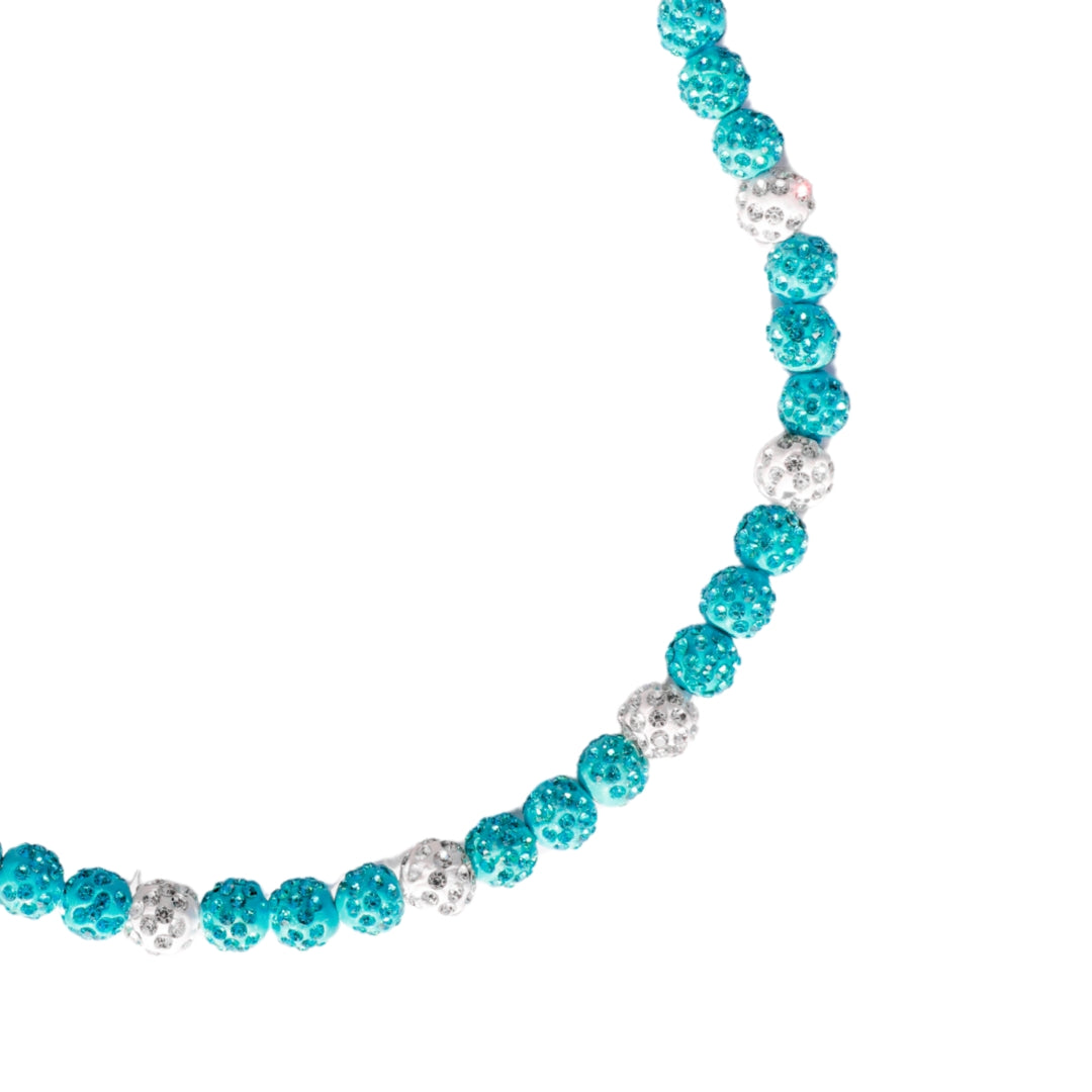 Royal Slugger Iced Out Baseball Bead Necklace | Light Blue & White
