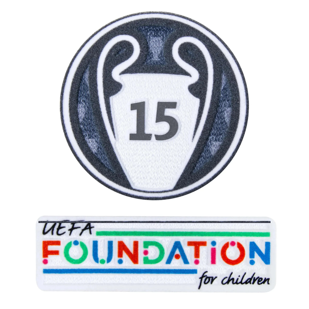 UEFA 2024-25 Real Madrid Champion League Trophy 15 Times Winner Patch Set Youth (Foundation Patch Included)