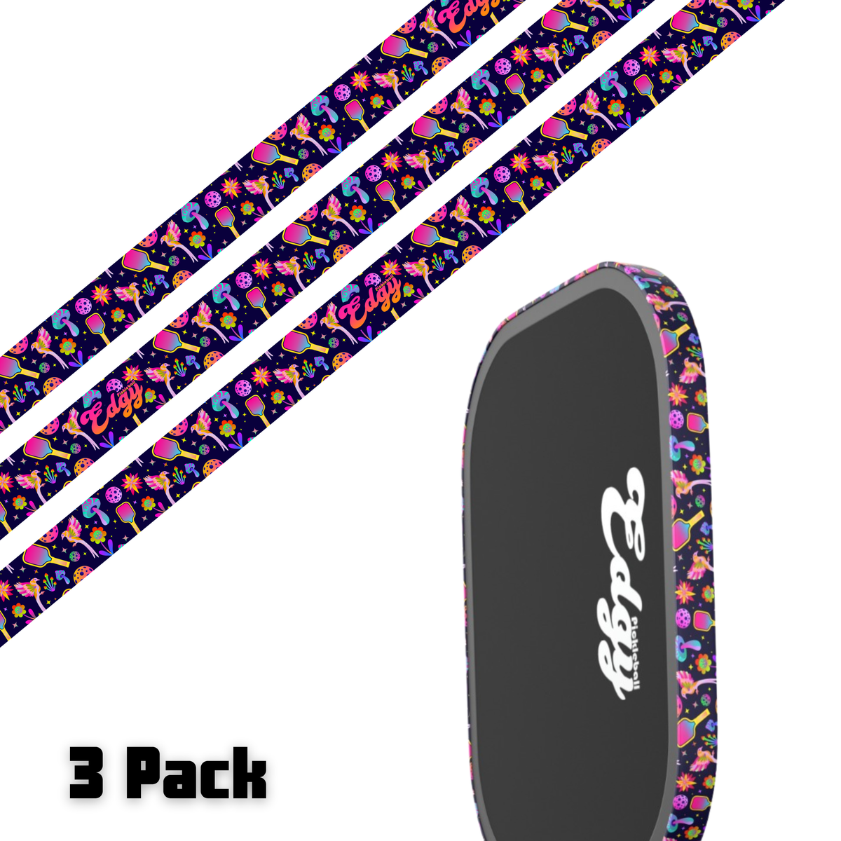 Pink Psychedelic Edge Tape (3 pack) - Pickleball Paddle Edge Tape