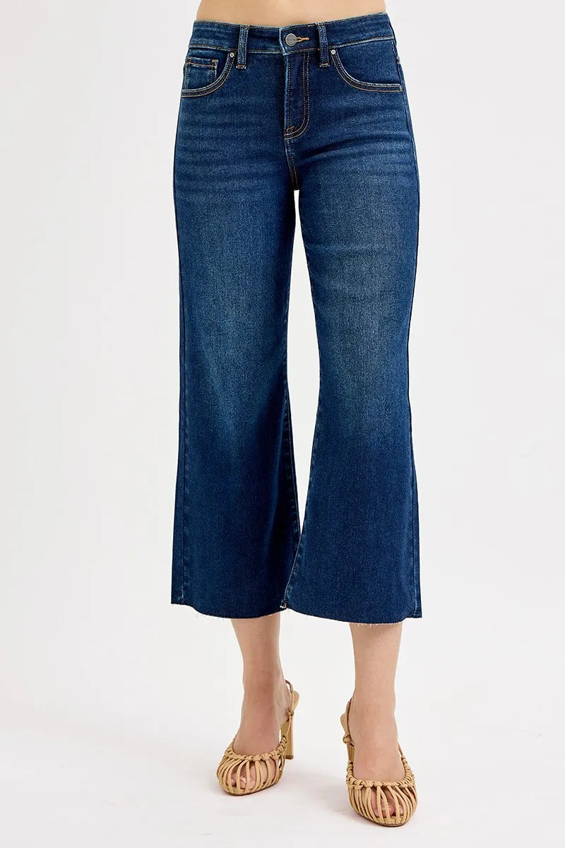 RISEN Full Size Tummy Control High Rise Crop Wide Jeans Plus Size