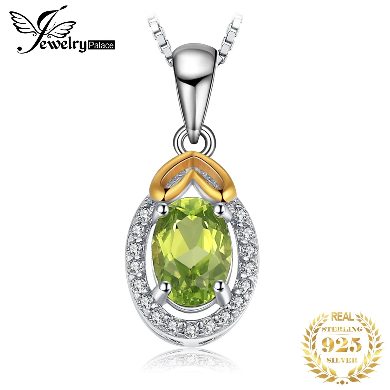 JewelryPalace Oval Cut Genuine Natural Green Peridot 925 Sterling Silver Pendant Necklace Gemstone Necklace for Women No Chain