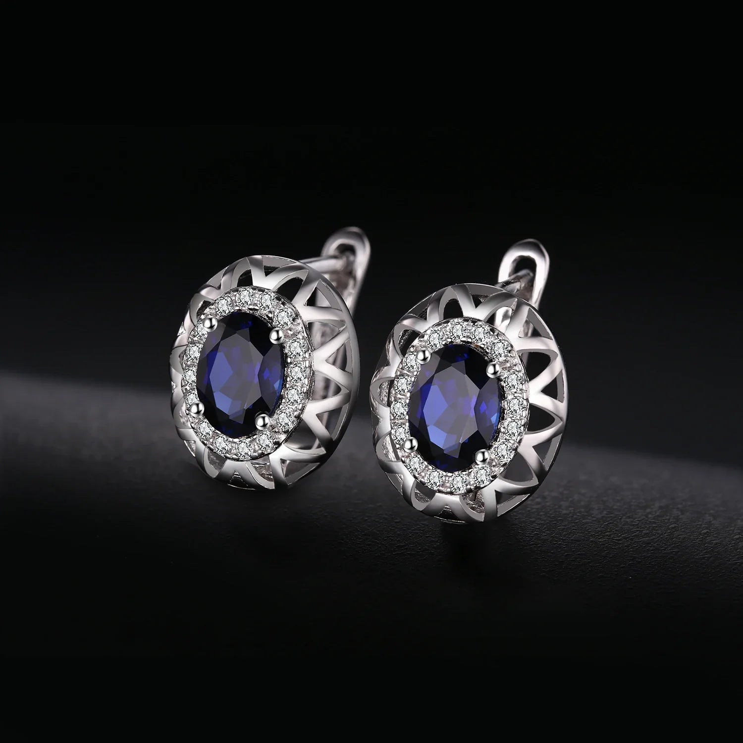 JewelryPalace Oval Cut Created Blue Sapphire 925 Sterling Silver Hoop Earrings for Women Fashion Statement Gemstone Jewelry