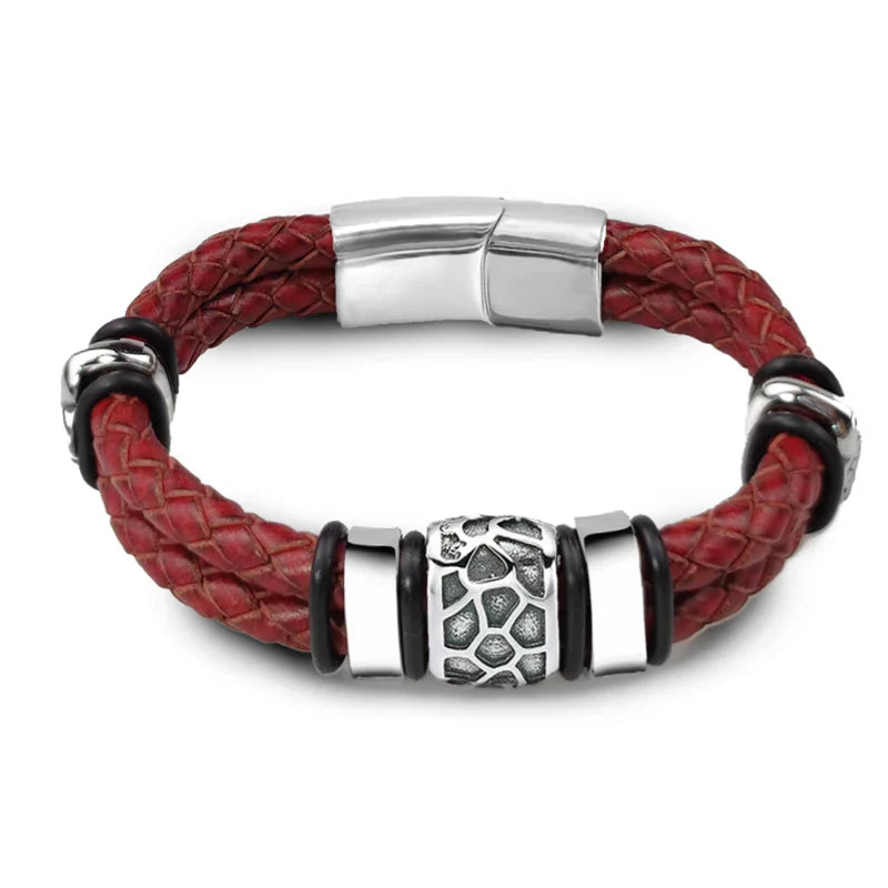Brown Luxury 316L Stainless Steel Irregularly Cracked Man Bracelet Genuine Braided Leather Men's Jewelry Items