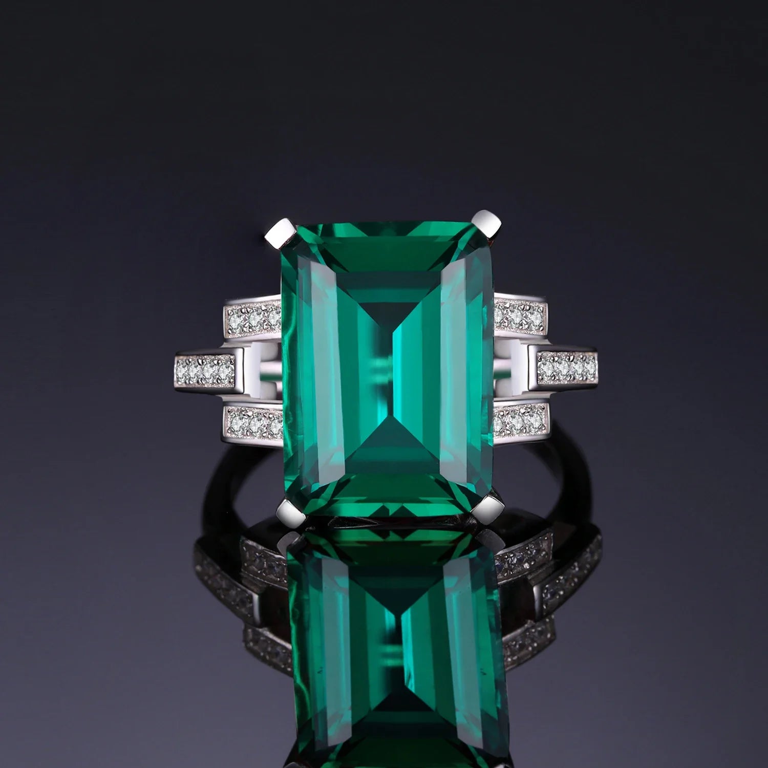 JewelryPalace 5.9ct Green Simulated Nano Emerald 925 Sterling Silver Ring for Women Jewelry Gift