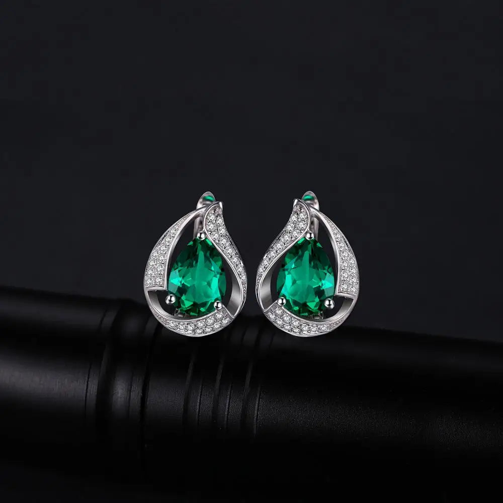 JewelryPalace Green Simulated Nano Emerald 925 Sterling Silver Hoop Clip Earrings for Women Jewelry