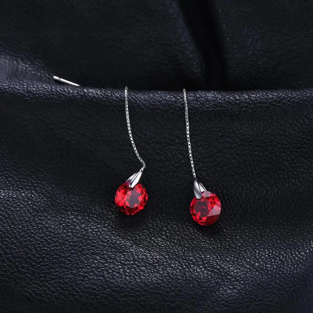 JewelryPalace 5.5ct Created Ruby 925 Sterling Silver Line Drop Earrings for Women Fashion Party Jewelry Trendy Gift New Arrival