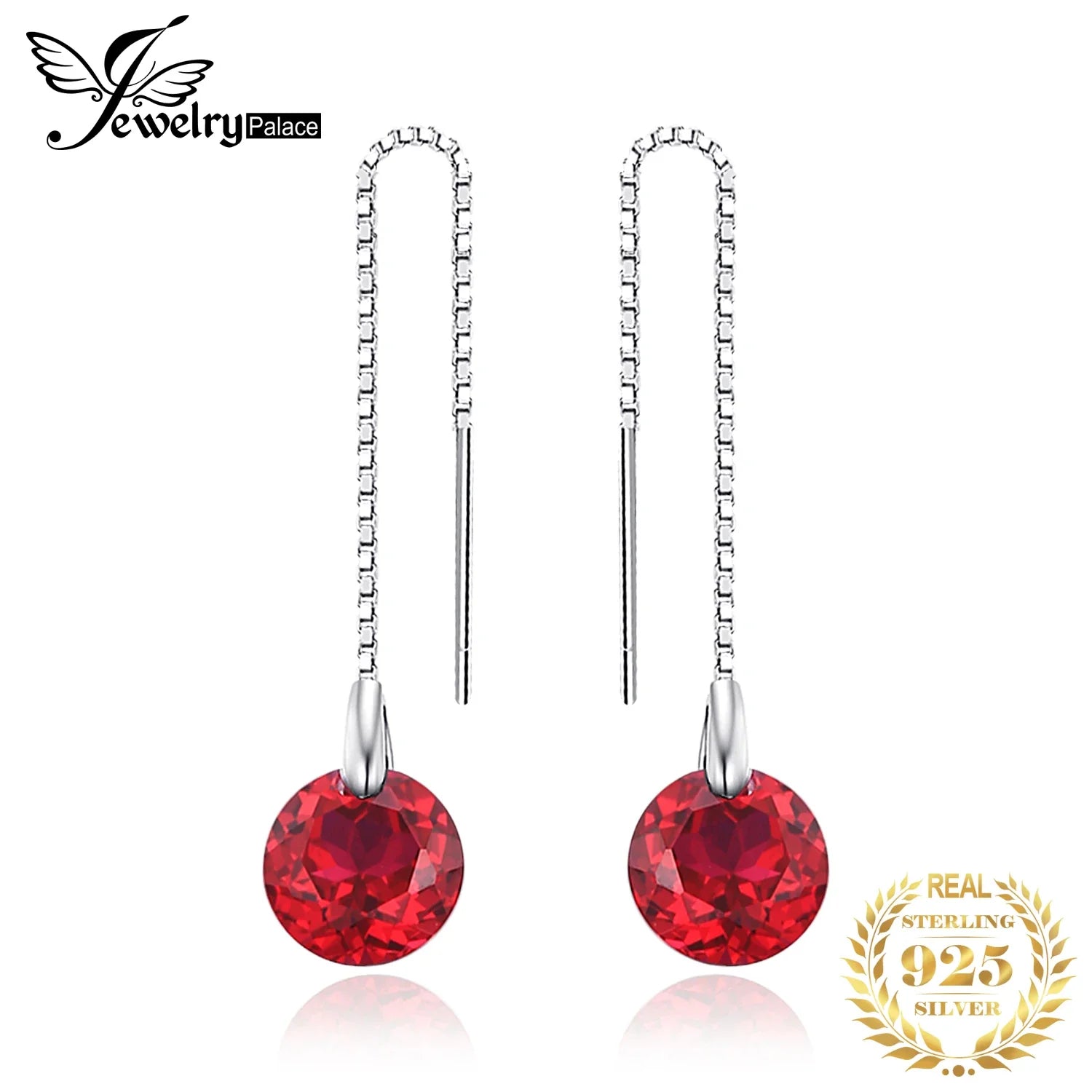 JewelryPalace 5.5ct Created Ruby 925 Sterling Silver Line Drop Earrings for Women Fashion Party Jewelry Trendy Gift New Arrival