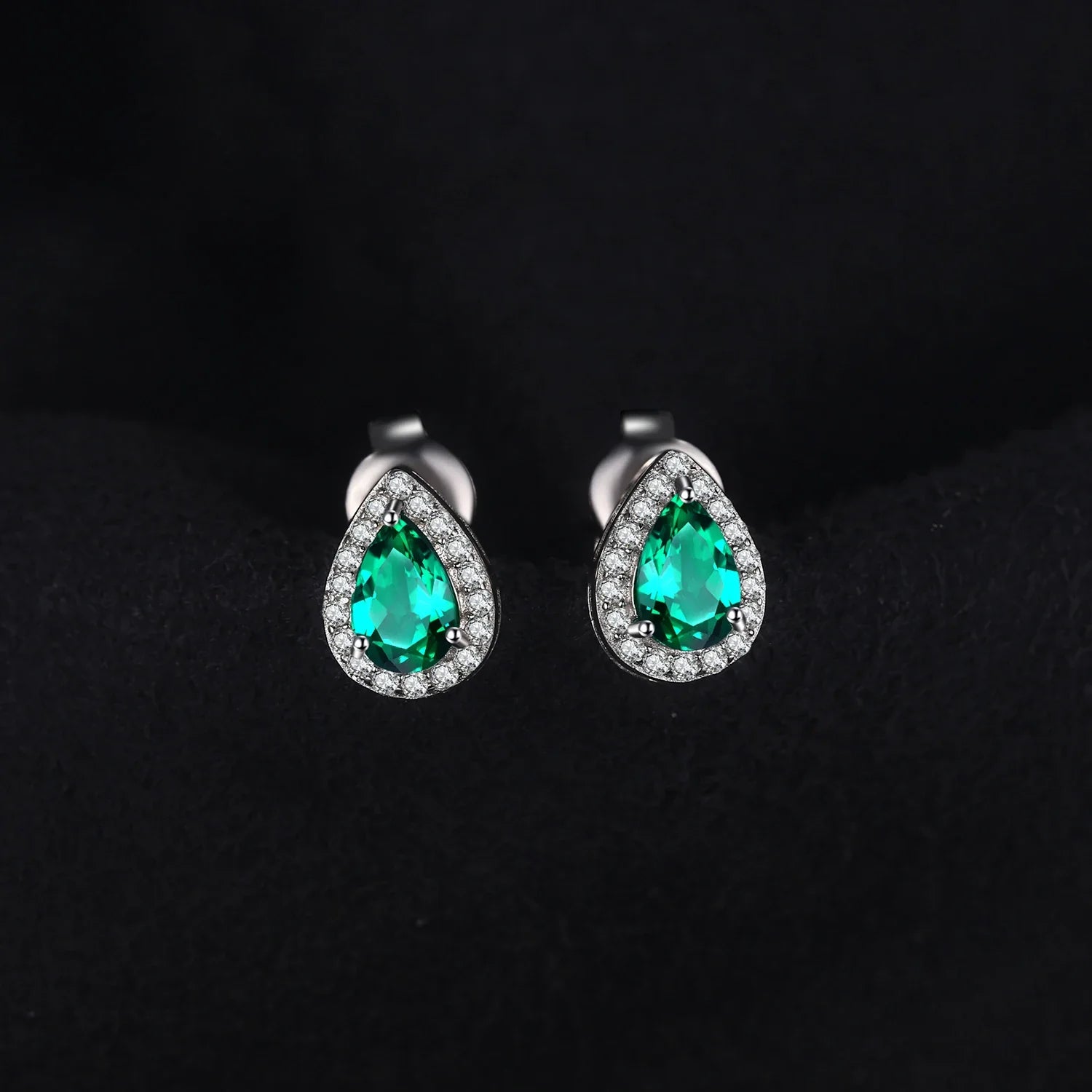 JewelryPalace Pear Green Simulated Nano Emerald 925 Sterling Silver Stud Earrings for Women Gemstones Statement Earrings Jewelry