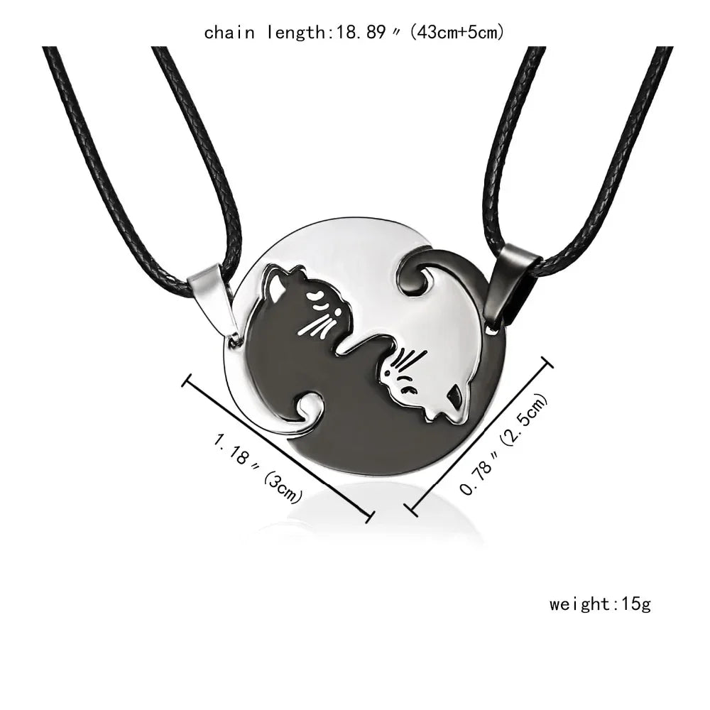 Cat Couple Necklaces For Lovers Yin Yang Animal Pendant Necklace Heart Couples Friendship Jewelry for Lovers Best Friends Gift
