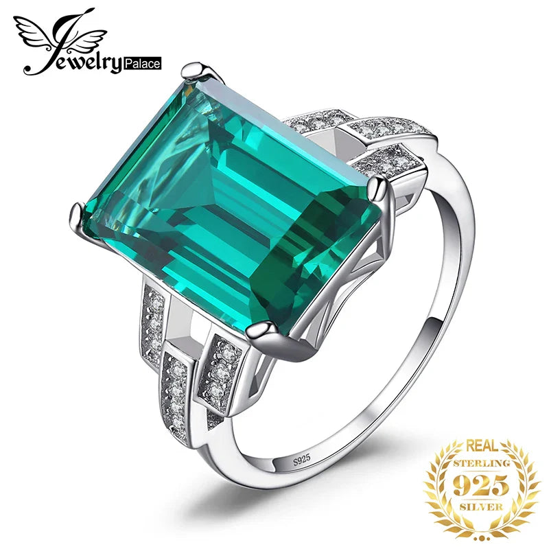 JewelryPalace 5.9ct Green Simulated Nano Emerald 925 Sterling Silver Ring for Women Jewelry Gift