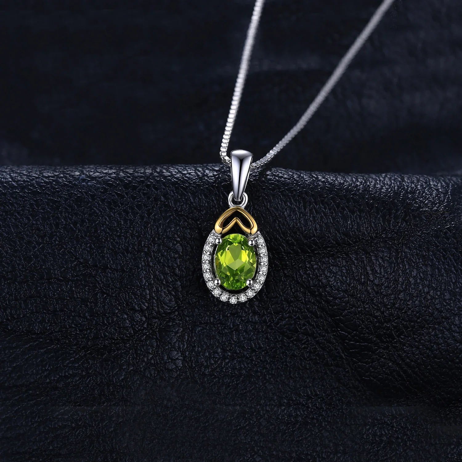 JewelryPalace Oval Cut Genuine Natural Green Peridot 925 Sterling Silver Pendant Necklace Gemstone Necklace for Women No Chain
