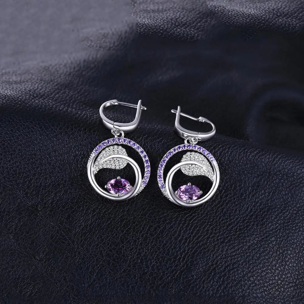 JewelryPalace Leaf 1.2ct Created Alexandrite Sapphire 925 Sterling Silver Drop Earrings for Women Purple Gemstone Jewelry Gift