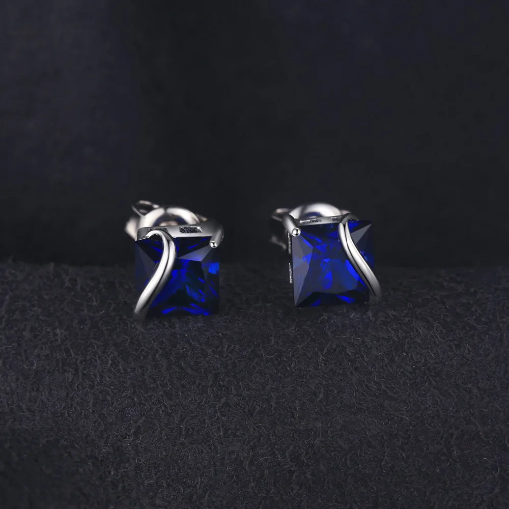 JewelryPalace Square 2.8ct Created Blue Sapphire 925 Sterling Silver Stud Earrings for Women Gemstone Fine Jewelry Birthday Gift