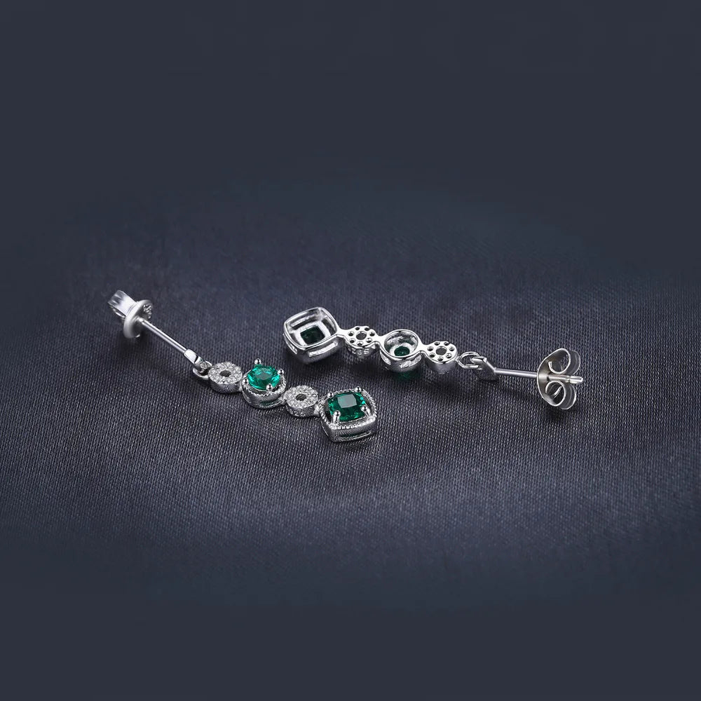 JewelryPalace Nano Created Emerald 925 Sterling Silver Drop Earrings for Woman Fashion Party Gift Trendy Fine Jewelry Accessory