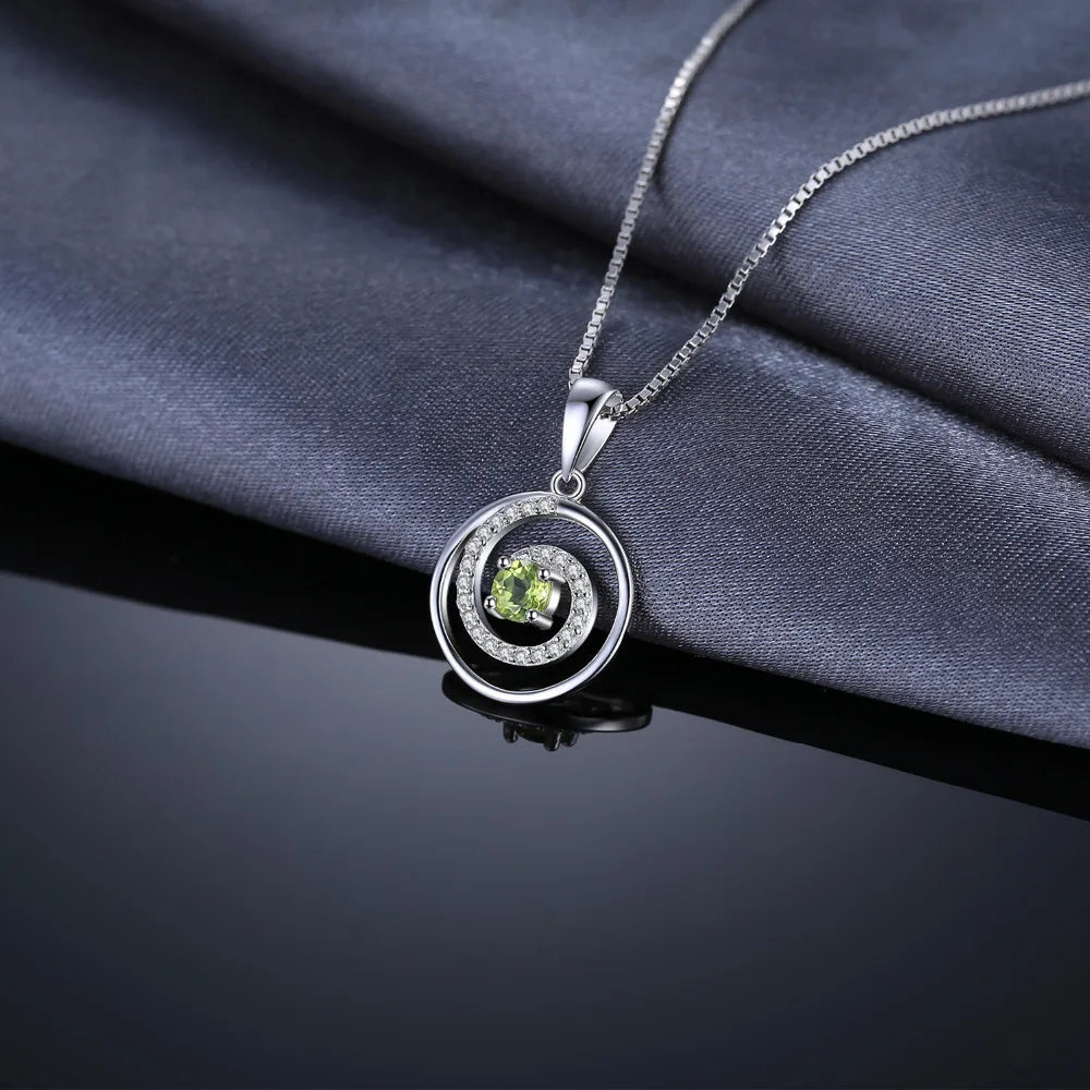JewelryPalace Circle Round Natural Peridot 925 Sterling Silver Pendant Necklace for Women Fashion Gemstone Choker Without Chain