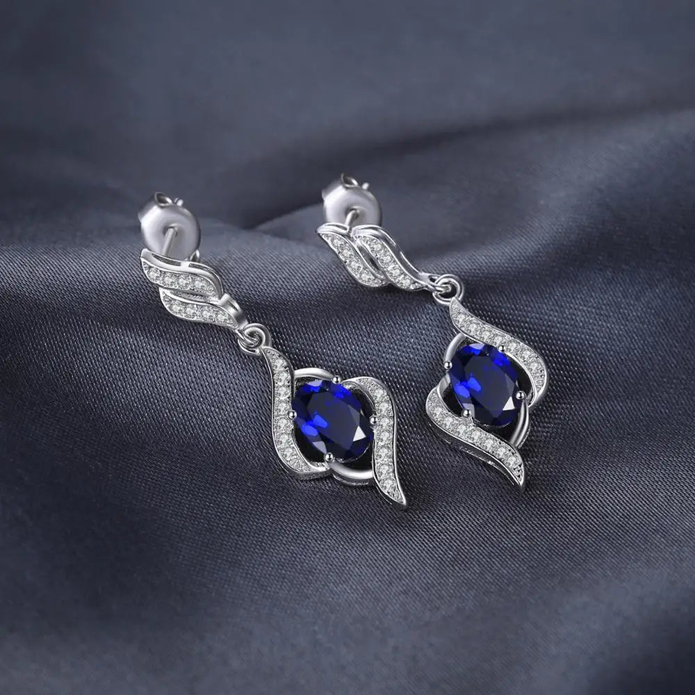 JewelryPalace Created Blue Sapphire 925 Sterling Silver Dangle Drop Earrings for Women Fine Jewelry