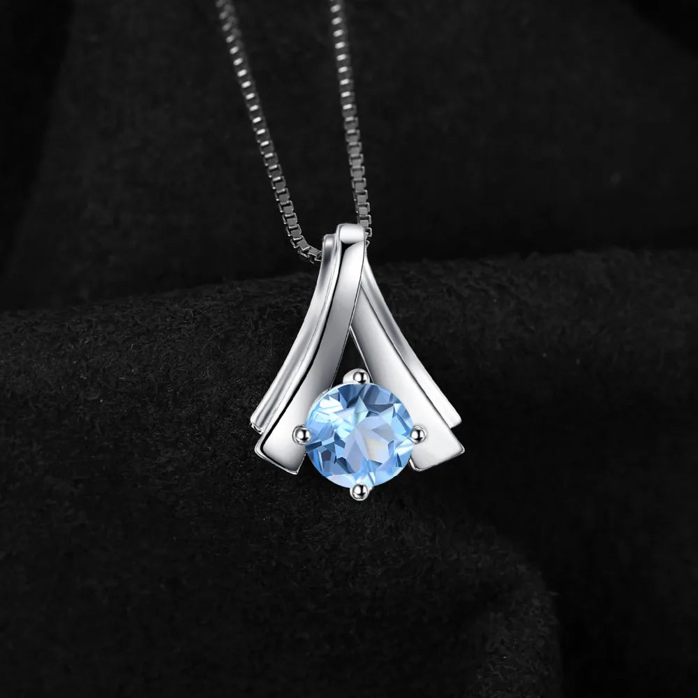 JewelryPalace 1ct Round Natural Blue Topaz 925 Sterling Silver Pendant Necklace for Woman No Chain