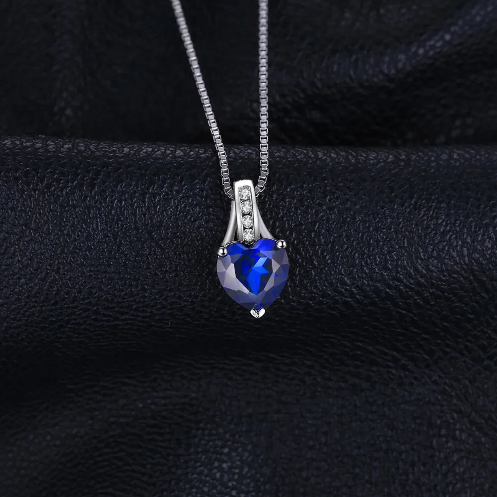 JewelryPalace Love Heart 1.7ct Created Blue Sapphire 925 Sterling Silver Pendant Necklace for Woman Fine Jewelry Without Chain