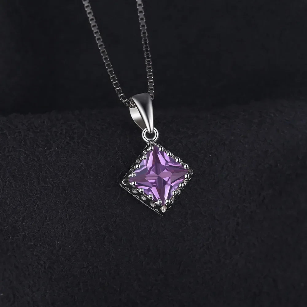 JewelryPalace Square Created Alexandrite Sapphires 925 Sterling Silver Pendant for Women Fashion Gemstone Necklace No Chain