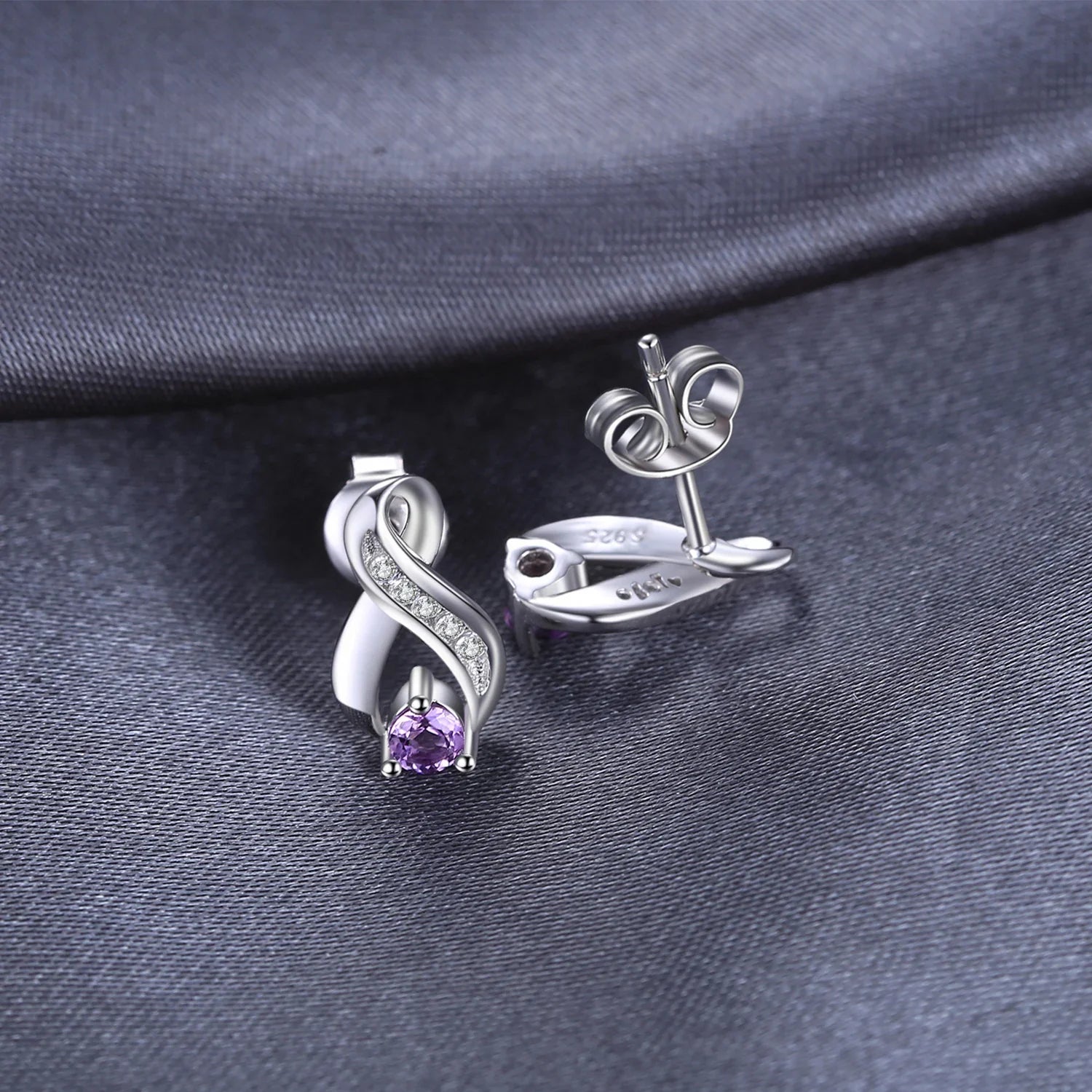 JewelryPalace Infinity Natural Purple Amethyst 925 Sterling Silver Stud Earrings for Women Jewelry