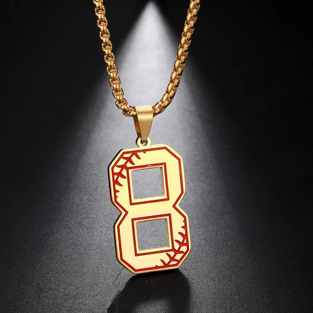 My Shape 0-9 Number Pendant Necklace for Men Boy Sport Basketball Figure Baseball Pattern Stainless Steel Necklaces Punk Jewelry