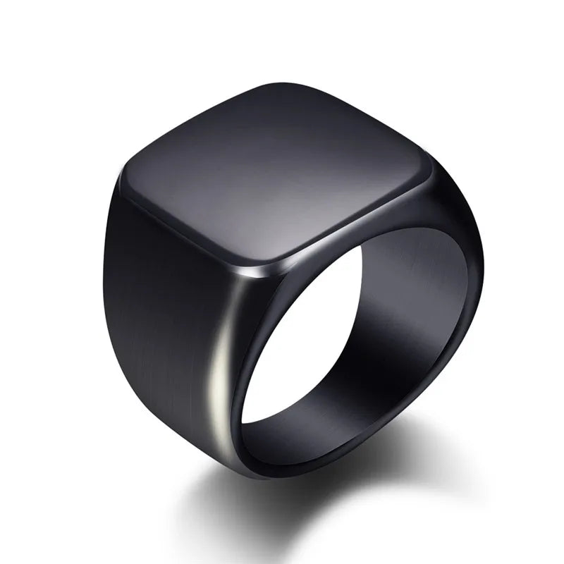 Fashion Men Black Smooth Stainless Steel Rings Glossy Signet Square Finge Rings Hiphop Punk Male Wedding Party Jewelry Wholesale