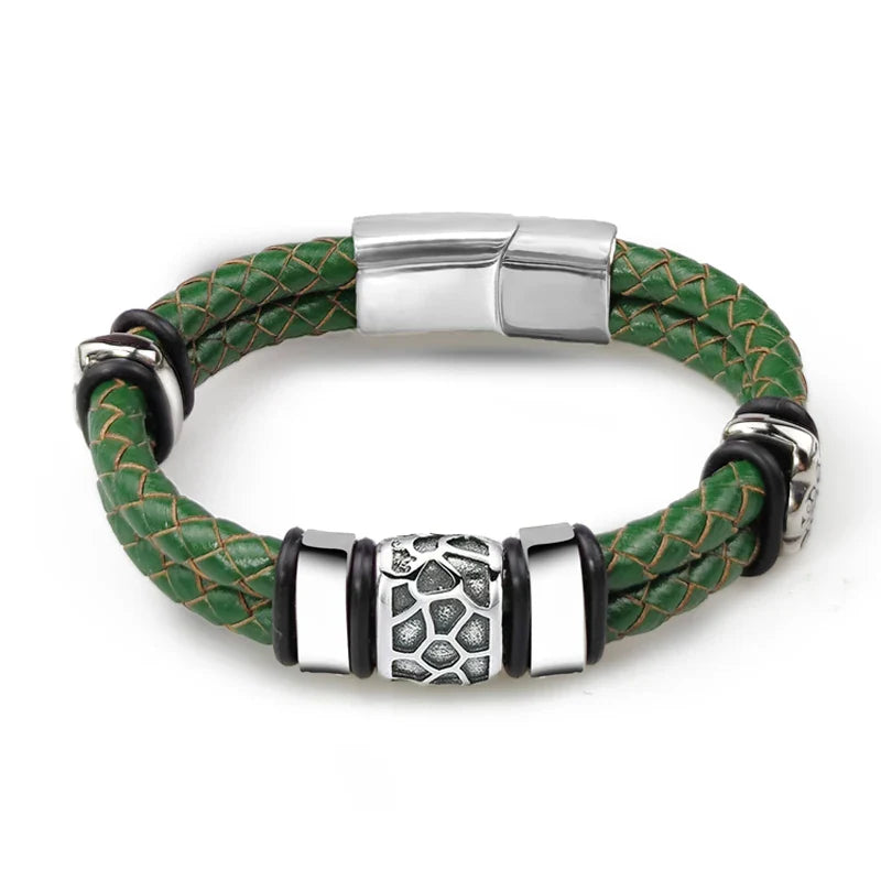 Brown Luxury 316L Stainless Steel Irregularly Cracked Man Bracelet Genuine Braided Leather Men's Jewelry
