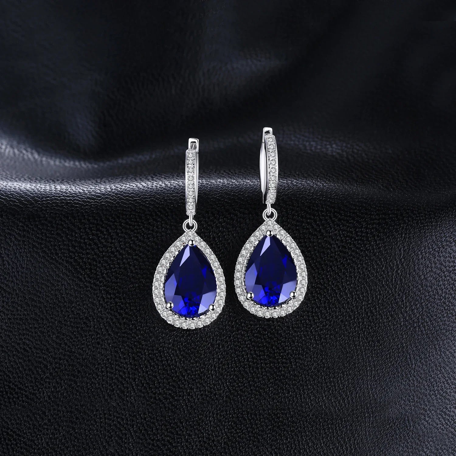 JewelryPalace 12ct Huge Pear Created Blue Sapphire 925 Sterling Silver Dangle Earrings for Women