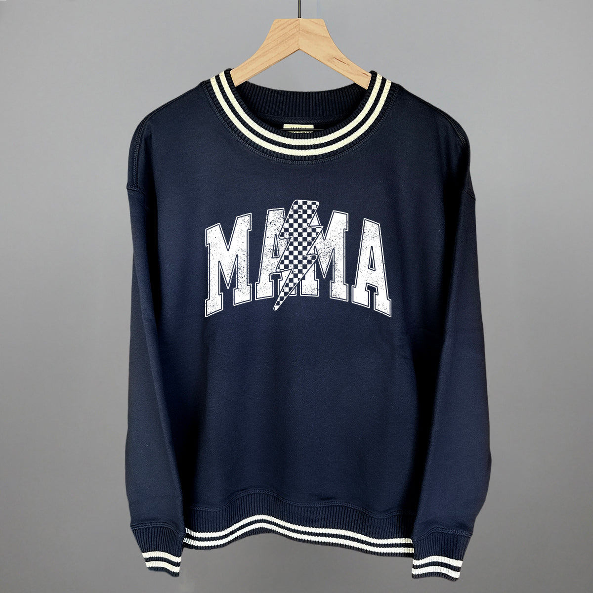 Mama Checkered Lightning Bolt Distressed