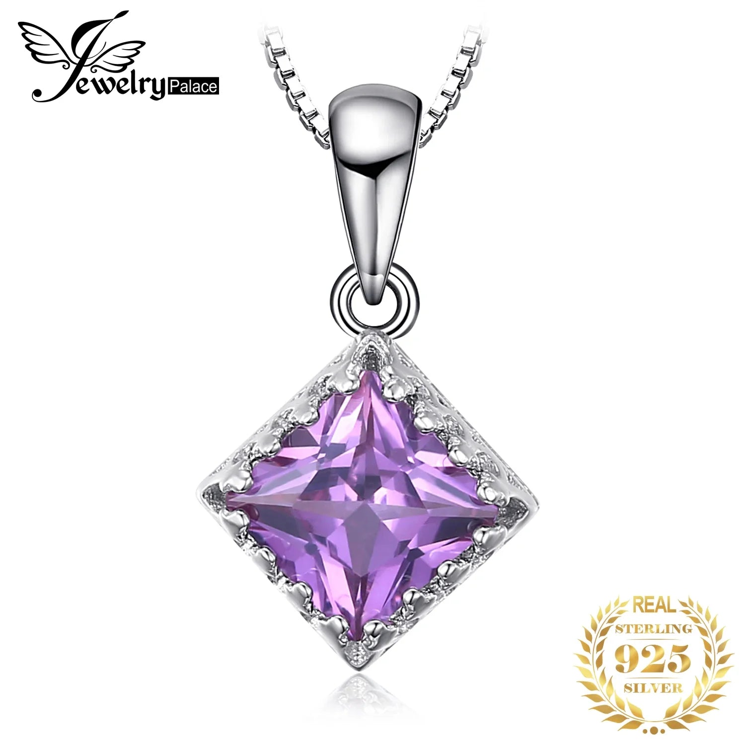 JewelryPalace Square Created Alexandrite Sapphires 925 Sterling Silver Pendant for Women Fashion Gemstone Necklace No Chain