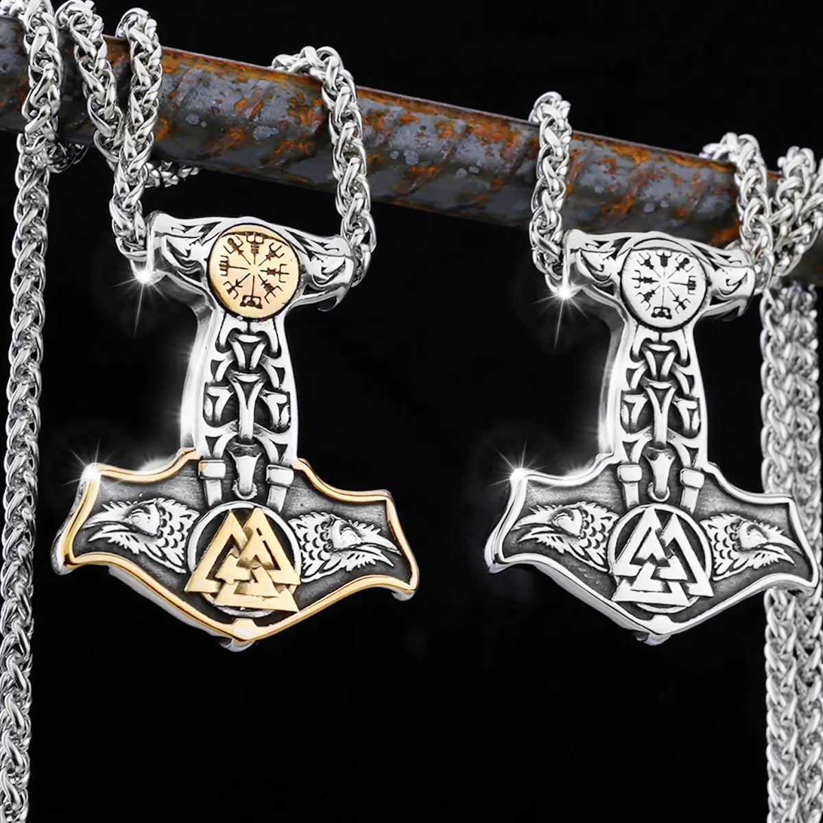 Vintage Thor's Hammer Raven Necklace Stainless Steel Jewelry Animal Nordic Viking Rune Jewelry Pendant Celtic Knot Gift