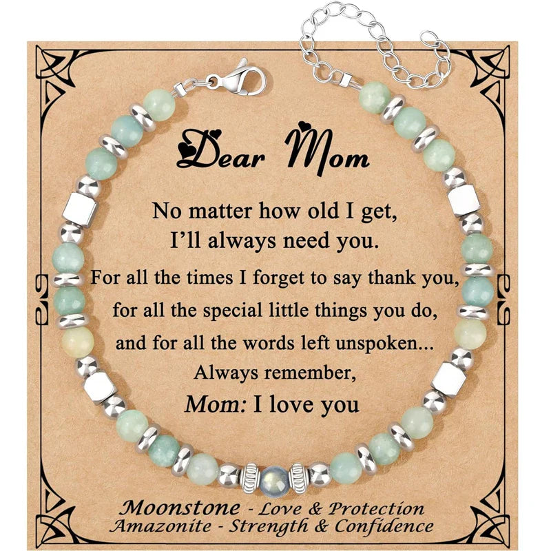 Mothers Day Bracelets gift,Birthday Valentines Gift Amazonite Colorful Imperial Jasper Stainless Steel Beads Bracelets,with card