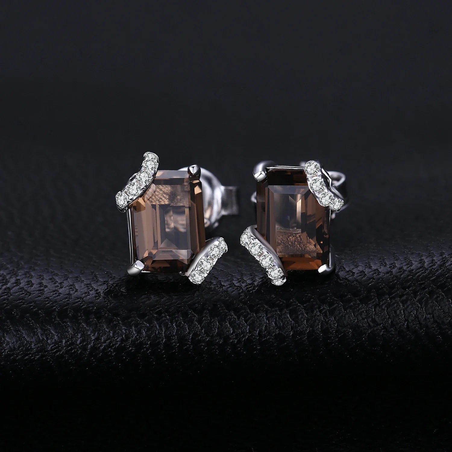 Jewelrypalace Emerald Cut 1.6ct Genuine Smoky Quartz 925 Sterling Silver Earrings for Woman Statement Gemstone Jewelry Gift