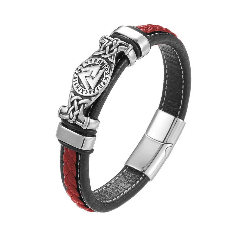MKENDN Leather Braided Viking Bracelets for Men Boys Vintage Triangle Vegvisir Amulet Scandinavian Wrap Cuff Wirstband Bracelets