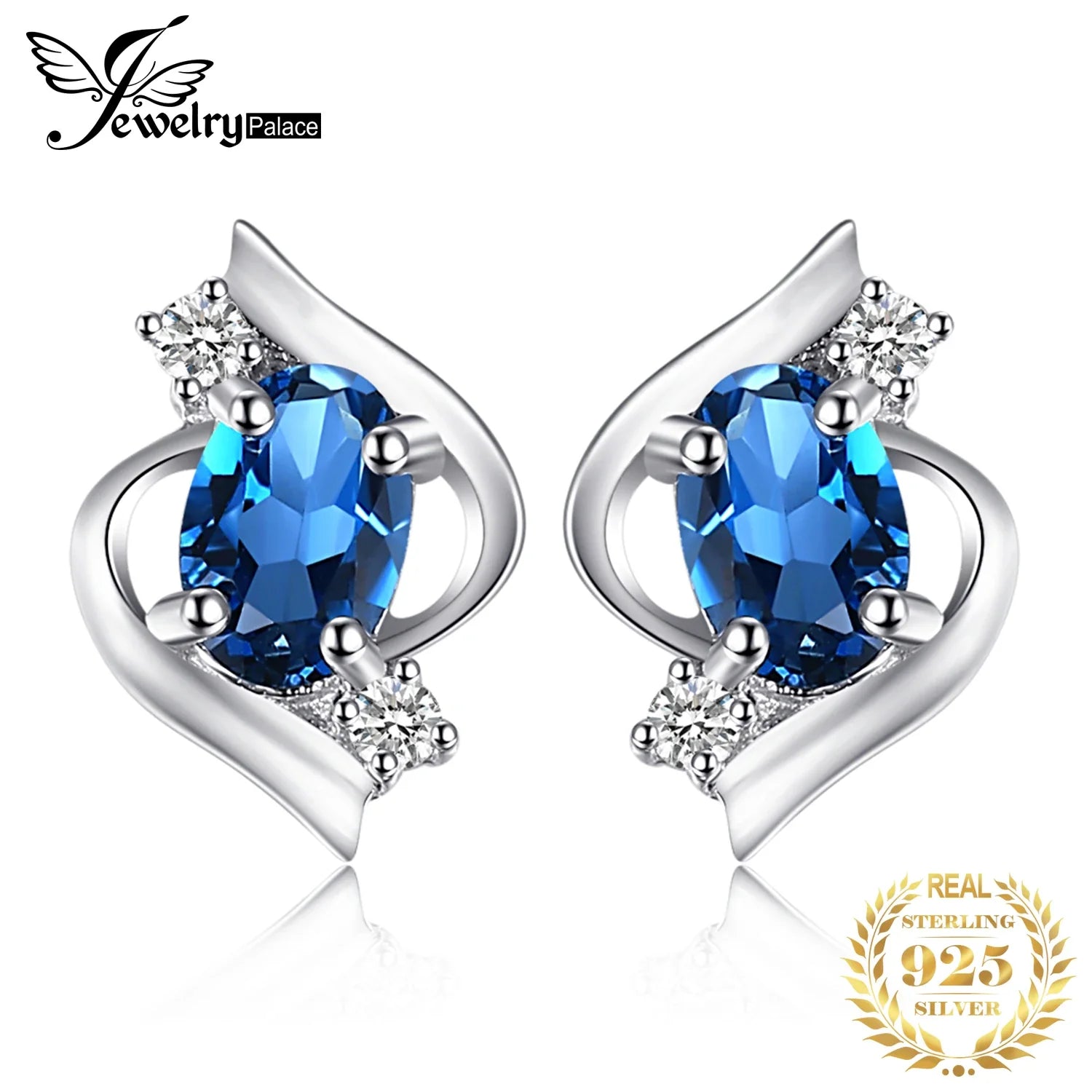 JewelryPalace Oval 1.1ct Natural London Blue Topaz 925 Sterling Silver Stud Earrings for Woman Fashion Fine Jewelry Luxury Gift