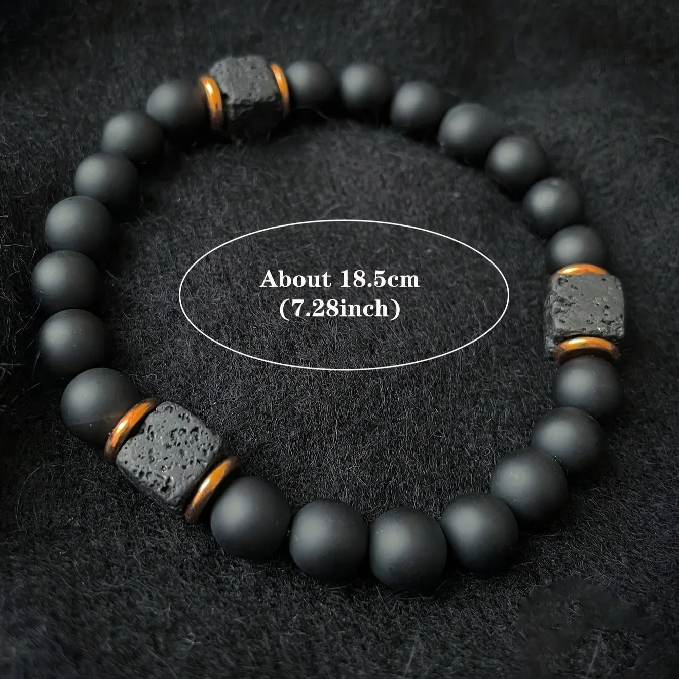 Cross Border Fashion New Natural Stone Lava Block Volcanic Stone Strength Bracelet Men's Black Agate Retro Bracelet Holiday Gift