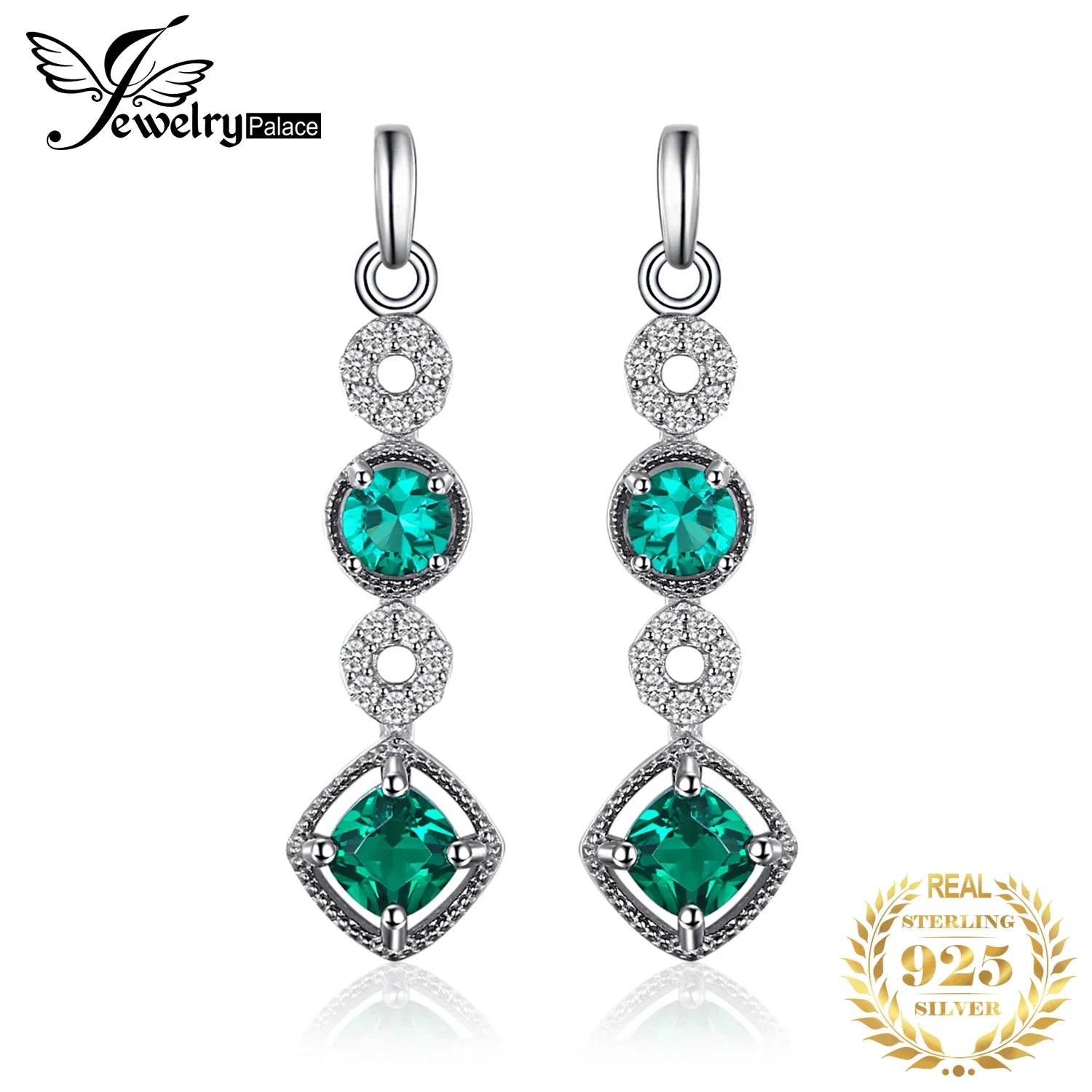 JewelryPalace Nano Created Emerald 925 Sterling Silver Drop Earrings for Woman Fashion Party Gift Trendy Fine Jewelry Accessory
