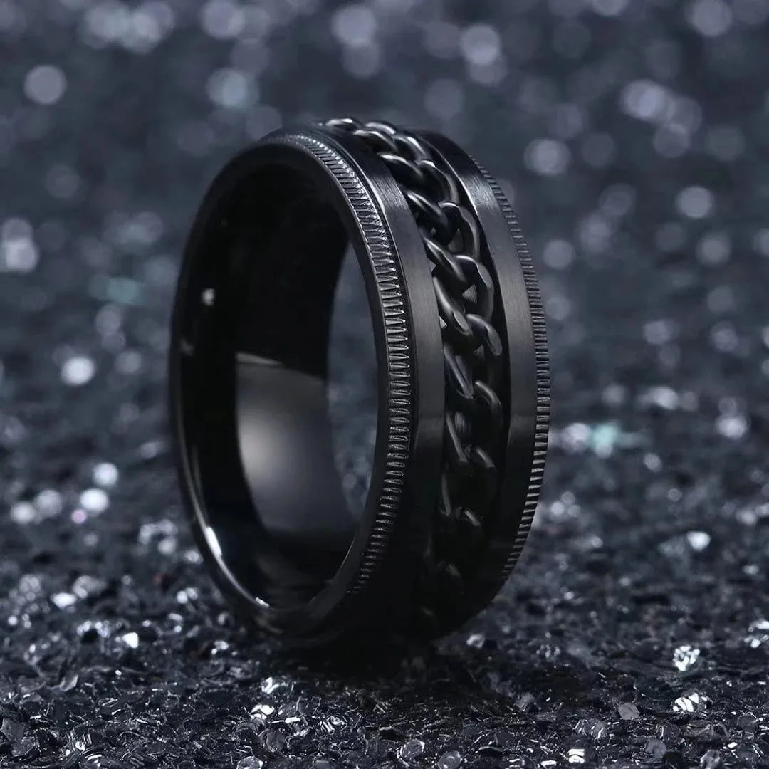 Fashion 8mm Intertwine Chain Spinner Ring for Men Women Cool Men Stainless Steel Fidget Rings Anxiety Ring Wedding Party Jewelry
