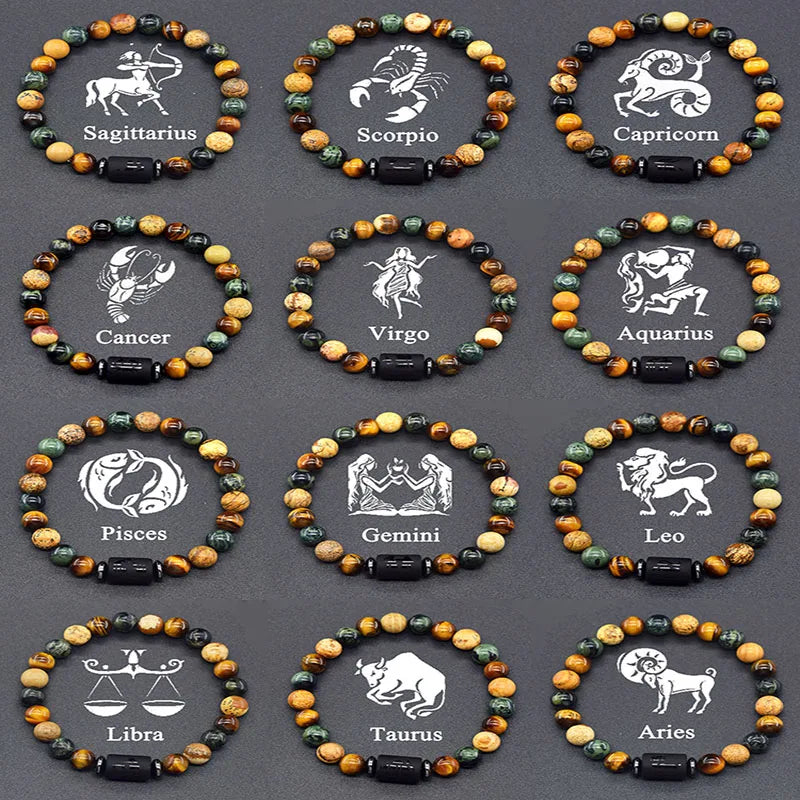 12 Constellation Signs Bracelet for Women Men 12 Zodiac Charm Bracelet Homme Capricorn Libra Leo Signs Jewelry on Hand Wholesale