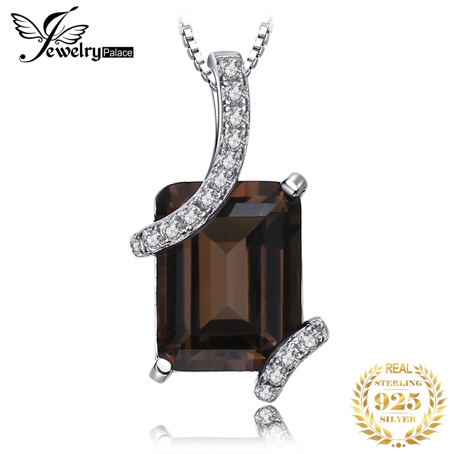 JewelryPalace 2.2ct Genuine Emerald Cut Smoky Quartz 925 Sterling Silver Pendant Necklace for Woman Gemstone Choker No Chain