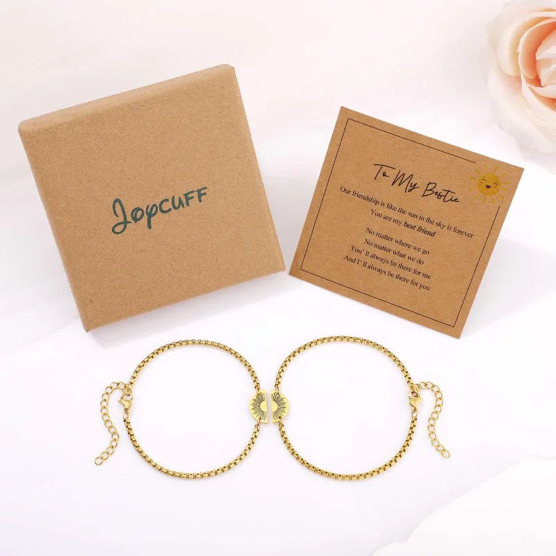 Stainless steel sun bracelet, round plaque, engraved gold chain, Christmas gift, birthday gift, couple gift