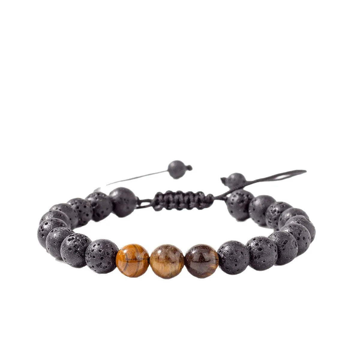 8MM Men Black Lava Beads Bracelet Tiger Eye Stone Adjustable Braided Rope Bangles For Couple Women Yoga Healing Jewelry Gift