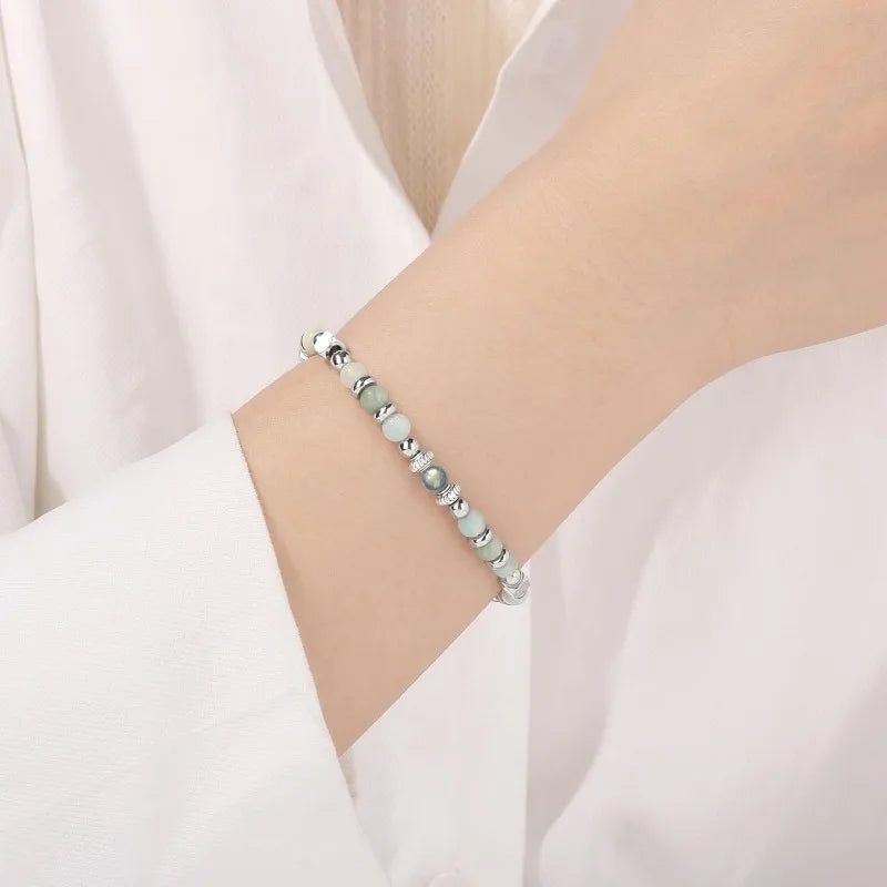 Mothers Day Bracelets gift,Birthday Valentines Gift Amazonite Colorful Imperial Jasper Stainless Steel Beads Bracelets,with card