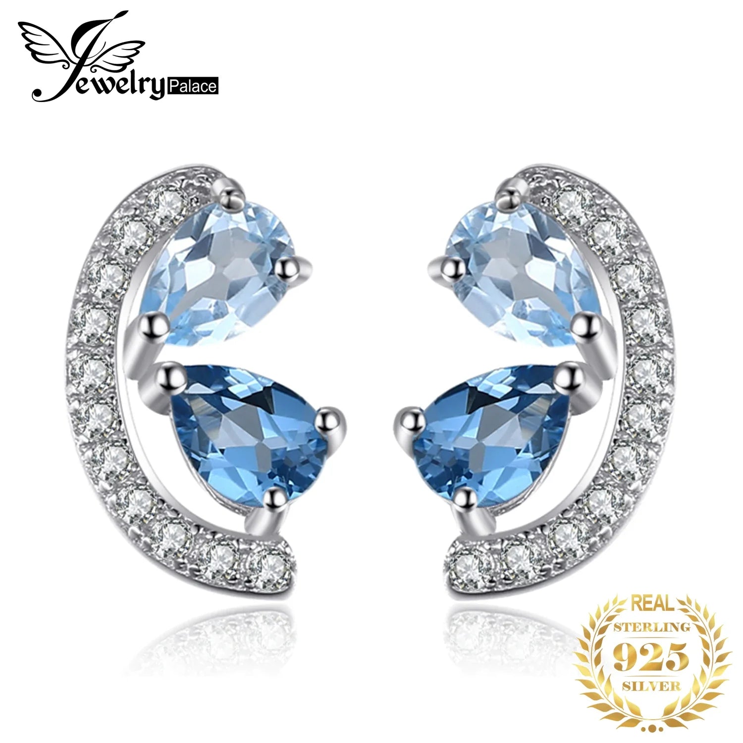 JewelryPalace Pear Natural Sky London Blue Topaz 925 Sterling Silver Stud Earrings for Woman Statement Fashion Gemstone Jewelry