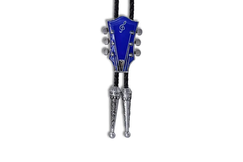 Popular guitar instrument genuine leather polo tie pendant necklace,adjustable,oil dripping technique,gift for music enthusiasts