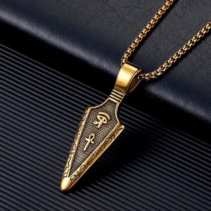 Horus Eye Anka Spearhead Titanium Steel Necklace Carbon Fiber Stainless Steel Men's Pendant Gift for Men Women