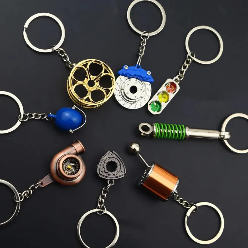 Creative Metal Mini Auto Parts Car Wheel Keychain Body Kit Enthusiast Keyring Accessories Key Ring Chain for Men Woman Gift