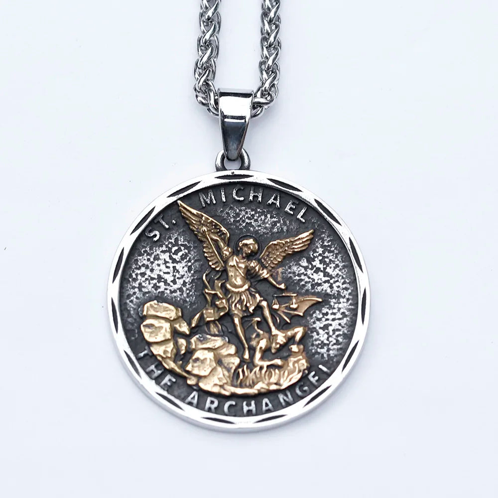 new Men Stainless Steel Archangel St.Michael Guardian Pendant Necklaces Fashion Jewelry Creativity Chains Gifts