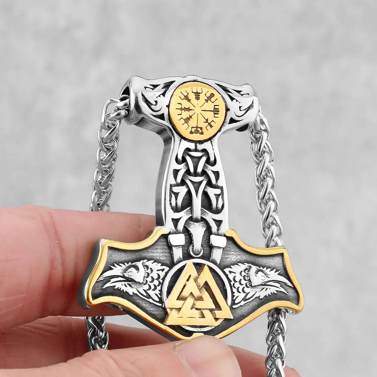 Vintage Thor's Hammer Raven Necklace Stainless Steel Jewelry Animal Nordic Viking Rune Jewelry Pendant Celtic Knot Gift