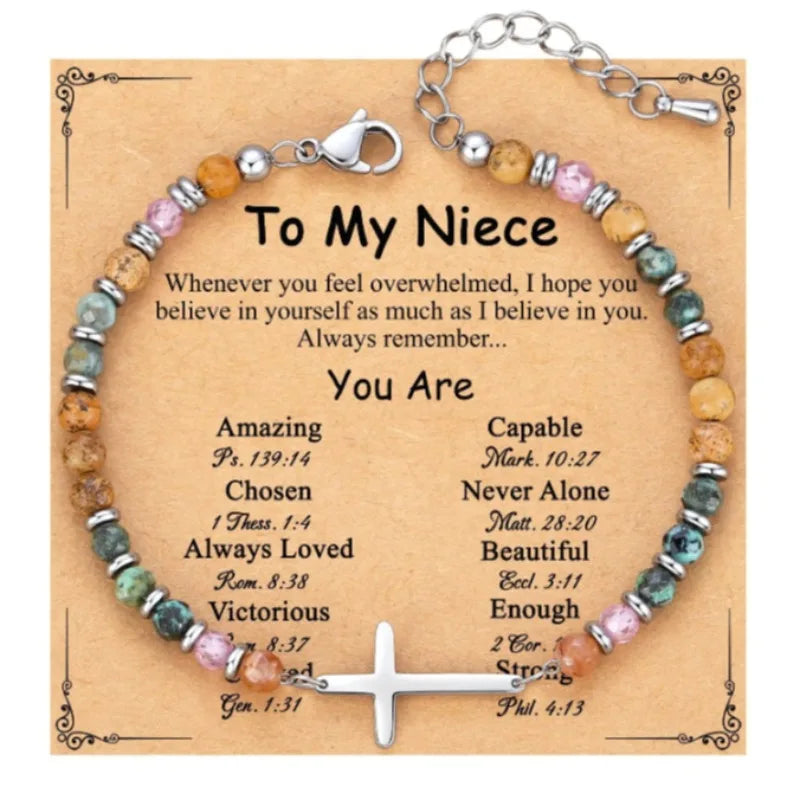 Cross Bracelet for Women, Steel Birthday Christian Confirmation Baptism Easter Unique Gift for Girls Friends Daughter Mom Sister